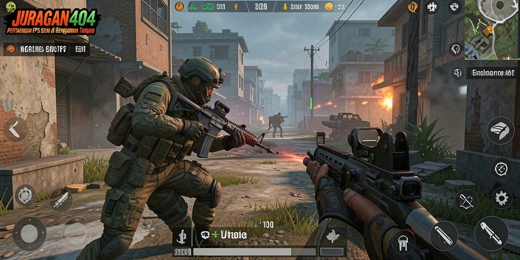 Screenshot gameplay seru JURAGAN404 yang menampilkan aksi tembak-menembak.