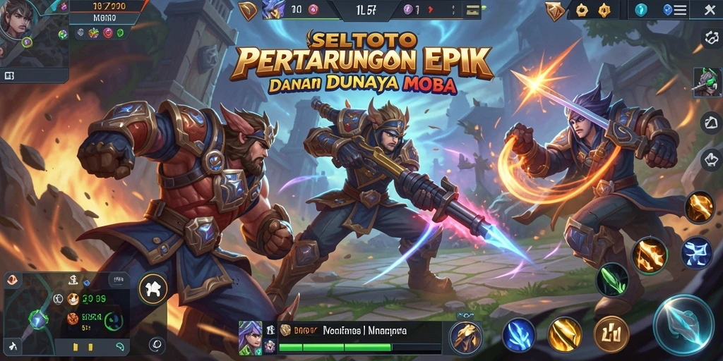 Screenshot gameplay menunjukkan aksi seru dalam pertarungan MOBA.